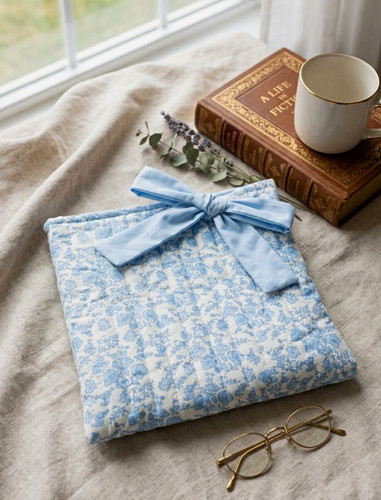 Blue white floral fabric - &,